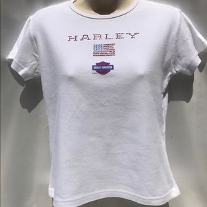 Harley Davidson Bling White Tee Shirt Girls Sz L